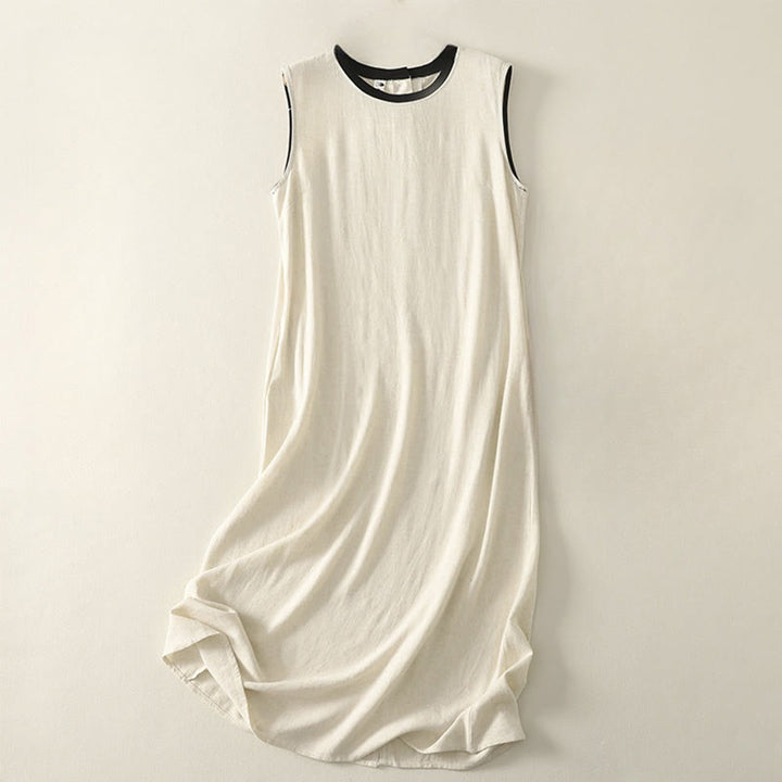 Abito midi in poliestere senza maniche con tasche, cuciture casual colorate e bottoni fatti a mano, Buddha Stones - Beige - US8-10, UK/AU12-14, EU40-42 (2XL) - image 5