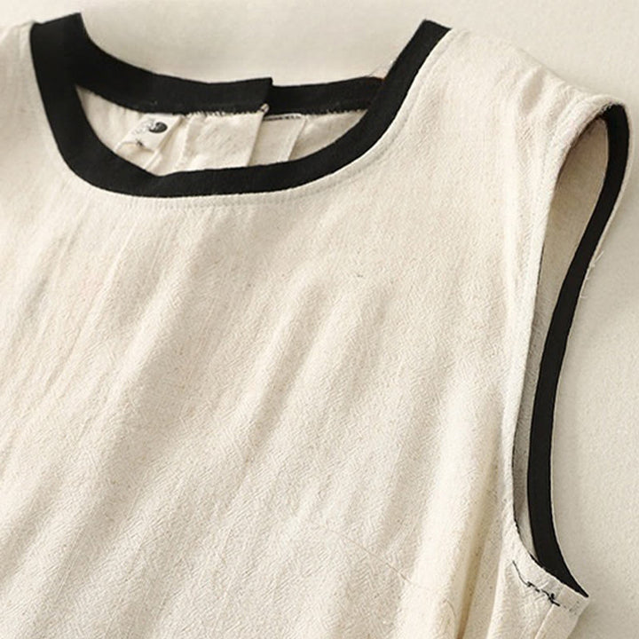 Abito midi in poliestere senza maniche con tasche, cuciture casual colorate e bottoni fatti a mano, Buddha Stones - image 8