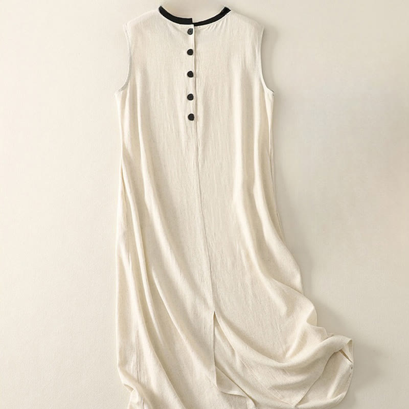 Abito midi in poliestere senza maniche con tasche, cuciture casual colorate e bottoni fatti a mano, Buddha Stones - image 6