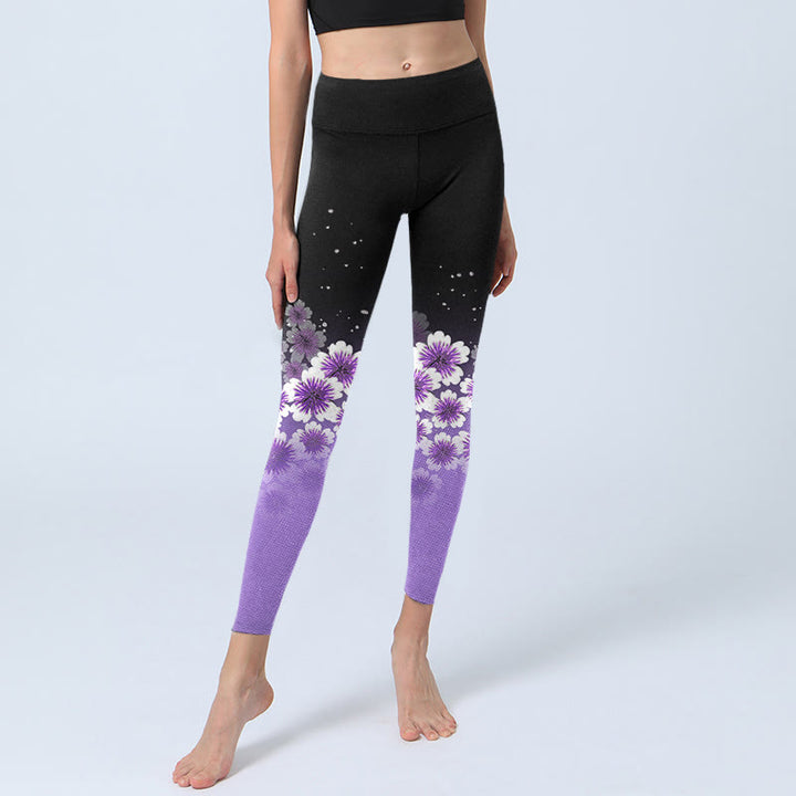 Leggings da palestra con stampa di fiori di ciliegio, bianchi e viola , da donna, pantaloni da yoga - image 5