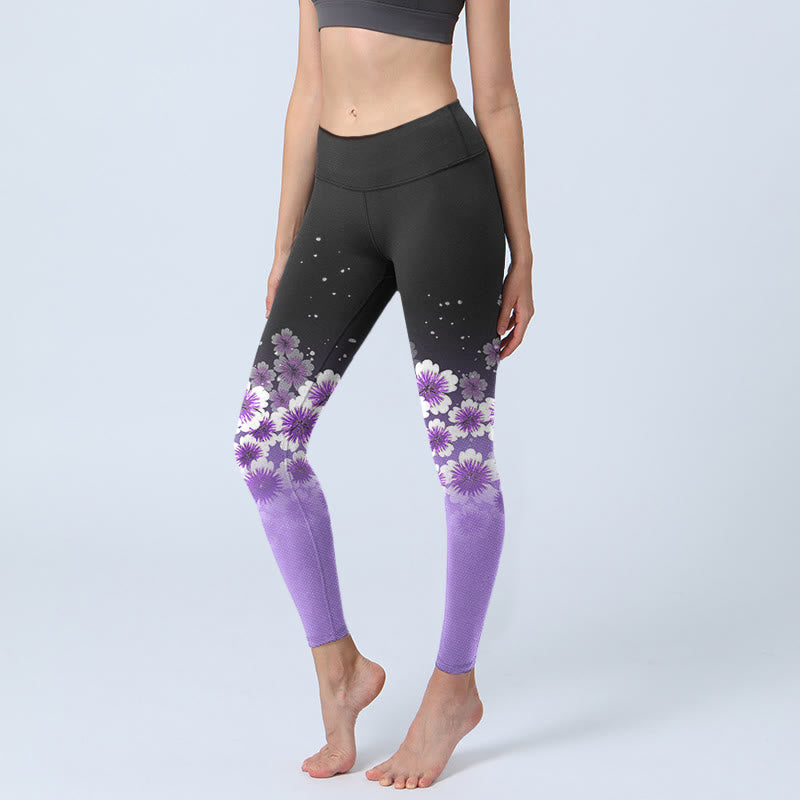Leggings da palestra con stampa di fiori di ciliegio, bianchi e viola , da donna, pantaloni da yoga - Nero - US18, UK/AU22, EU50 (4XL) - image 1