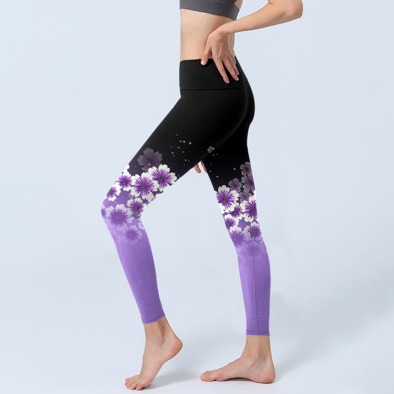 Leggings da palestra con stampa di fiori di ciliegio, bianchi e viola , da donna, pantaloni da yoga - image 2