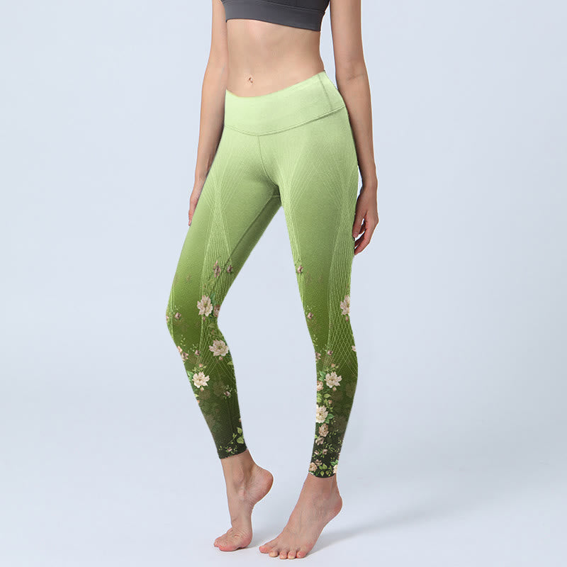 Leggings da palestra con stampa Buddha Stones Rose Lines Pattern, pantaloni da yoga da donna - Verde pallido - US18, UK/AU22, EU50 (4XL) - image 1