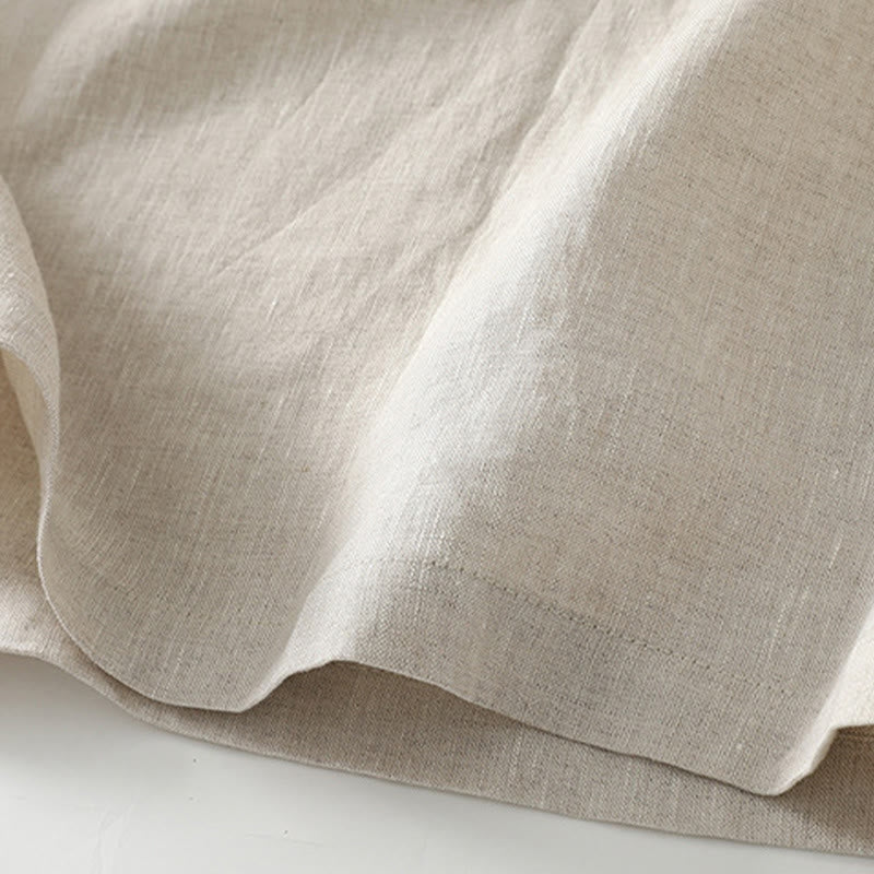 Abito midi in lino e cotone con maniche corte, scollo a V, modello casual estivo Buddha Stones, con tasche, modello semplice - image 4