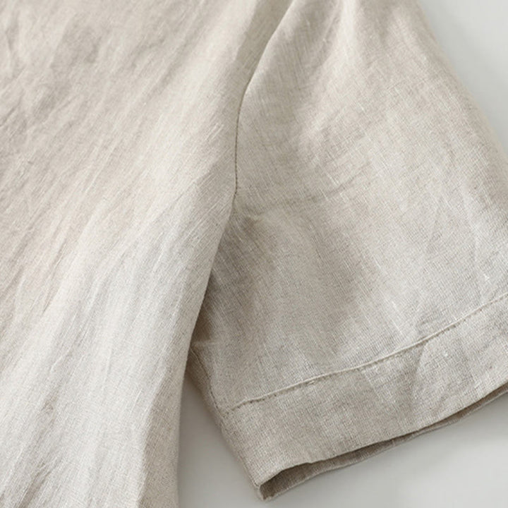 Abito midi in lino e cotone con maniche corte, scollo a V, modello casual estivo Buddha Stones, con tasche, modello semplice - image 5