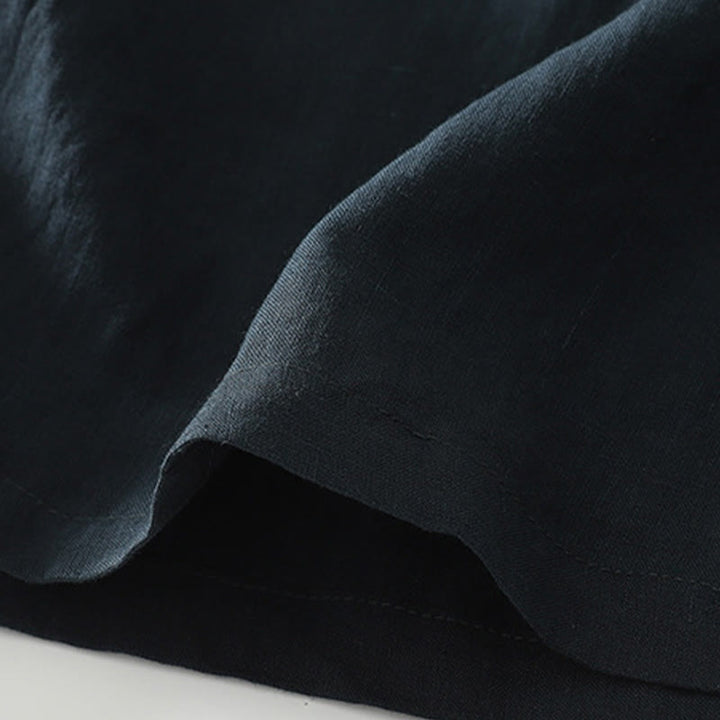 Abito midi in lino e cotone con maniche corte, scollo a V, modello casual estivo Buddha Stones, con tasche, modello semplice - image 12