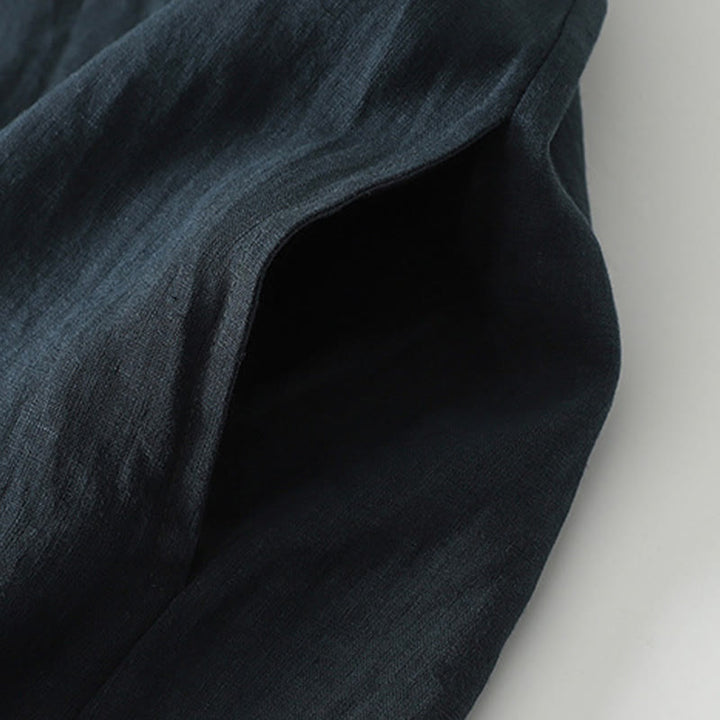 Abito midi in lino e cotone con maniche corte, scollo a V, modello casual estivo Buddha Stones, con tasche, modello semplice - image 13