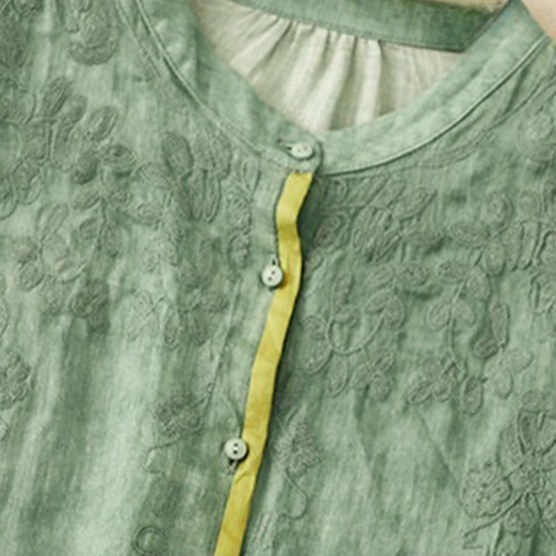 Abito midi in acrilico con maniche a tre quarti, casual, estivo, ricamato, con colletto alto, motivo Buddha Stones - image 1