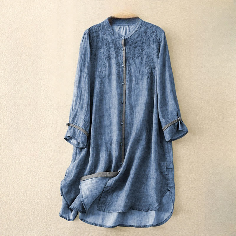 Abito midi estivo casual con colletto alla coreana e maniche a tre quarti, ricamato Buddha Stones. - Blu reale - US8-10, UK/AU12-14, EU40-42 (2XL) - image 5