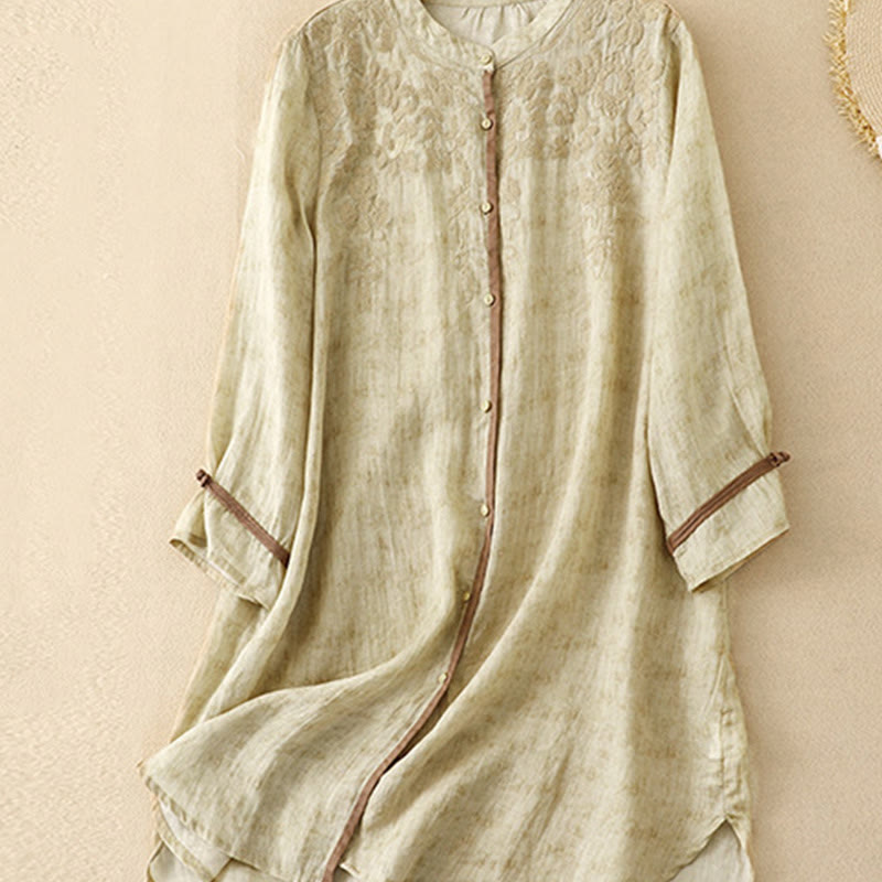 Abito midi in acrilico con maniche a tre quarti, casual, estivo, ricamato, con colletto alto, motivo Buddha Stones - image 9