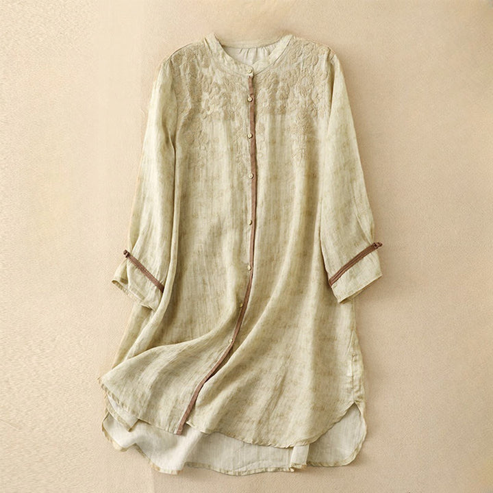 Abito midi estivo casual con colletto alla coreana e maniche a tre quarti, ricamato Buddha Stones. - LemonChiffon - US8-10, UK/AU12-14, EU40-42 (2XL) - image 7