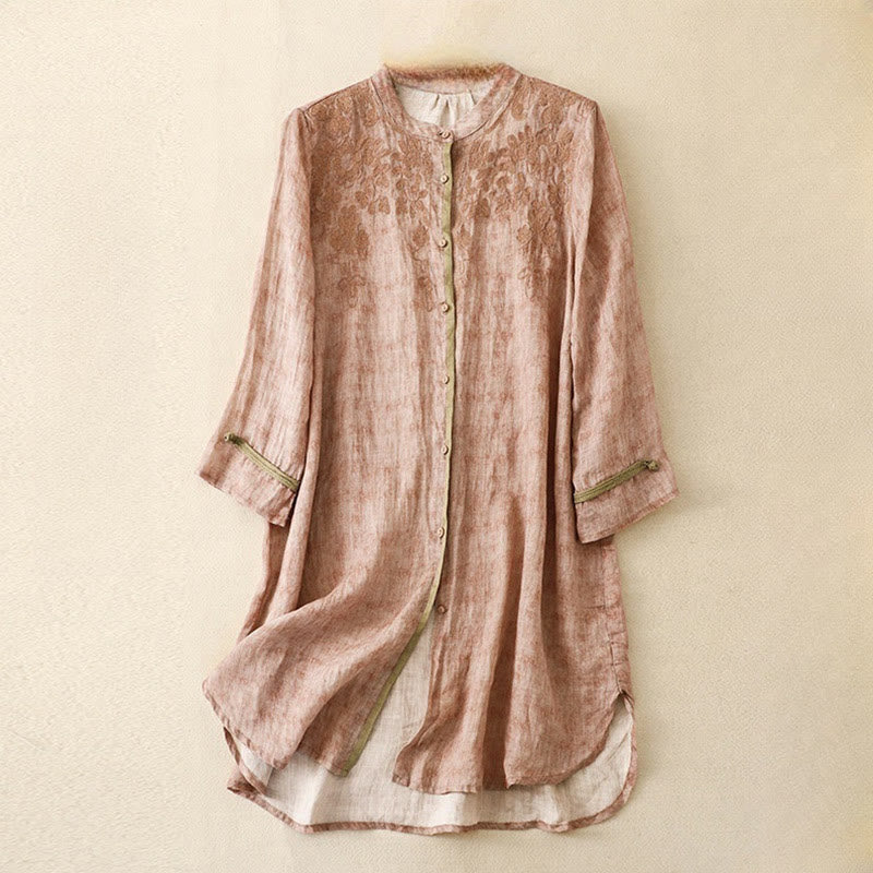 Abito midi estivo casual con colletto alla coreana e maniche a tre quarti, ricamato Buddha Stones. - Rosa - US8-10, UK/AU12-14, EU40-42 (2XL) - image 18