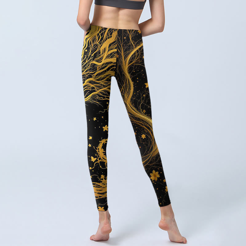 Leggings da palestra con stampa a motivo di drago dorato Buddha Stones, pantaloni da yoga da donna - image 6