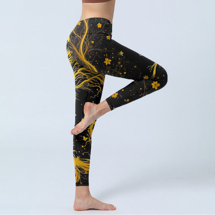 Leggings da palestra con stampa a motivo di drago dorato Buddha Stones, pantaloni da yoga da donna - image 5