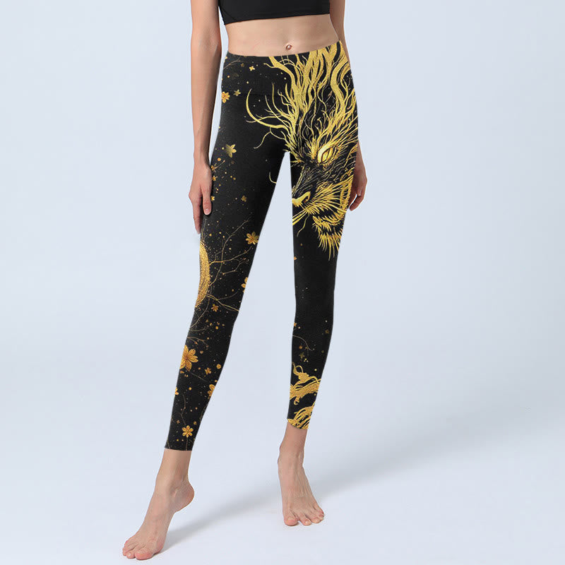 Leggings da palestra con stampa a motivo di drago dorato Buddha Stones, pantaloni da yoga da donna - image 6
