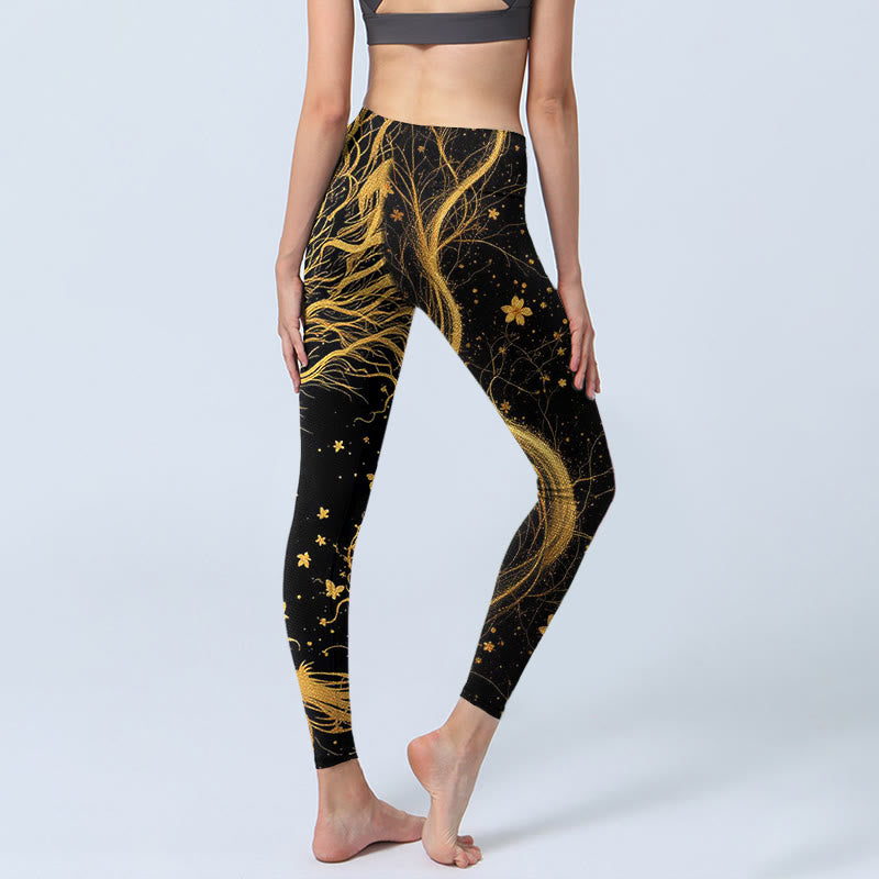 Leggings da palestra con stampa a motivo di drago dorato Buddha Stones, pantaloni da yoga da donna - image 4