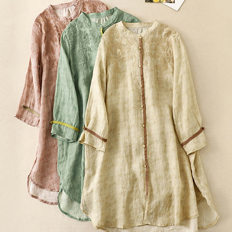 Abito midi in acrilico con maniche a tre quarti, casual, estivo, ricamato, con colletto alto, motivo Buddha Stones - image 23