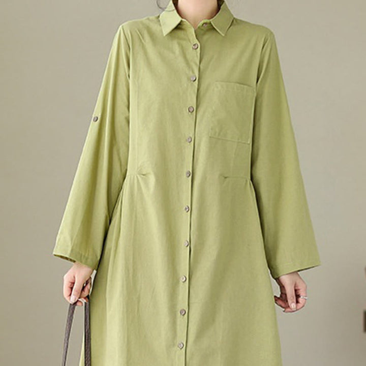 Abito midi cardigan in acrilico con maniche a tre quarti, casual estivo, con bottoni semplici e colletto alto, con tasche, Buddha Stones