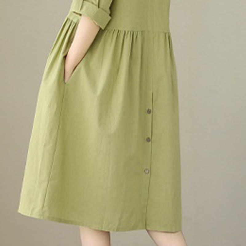 Abito midi cardigan in acrilico con maniche a tre quarti, casual estivo, con bottoni semplici e colletto alto, con tasche, Buddha Stones - image 5