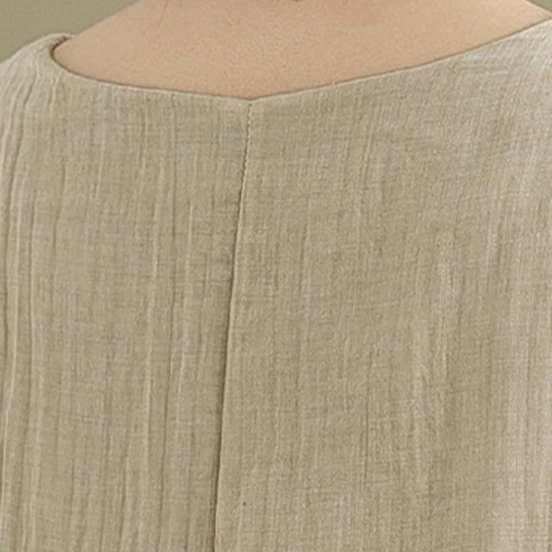 Abito midi a doppio strato in misto cotone e lino, estivo, casual, con scollo a giro e maniche corte, modello Buddha Stones