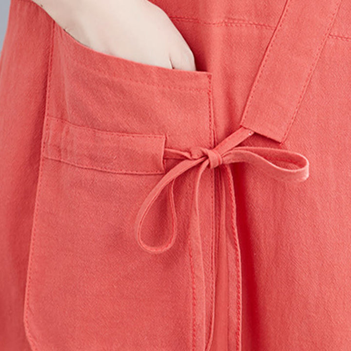 Abito midi in lino e cotone con tasche, casual estivo, con lacci, girocollo, manica corta, Buddha Stones - image 14