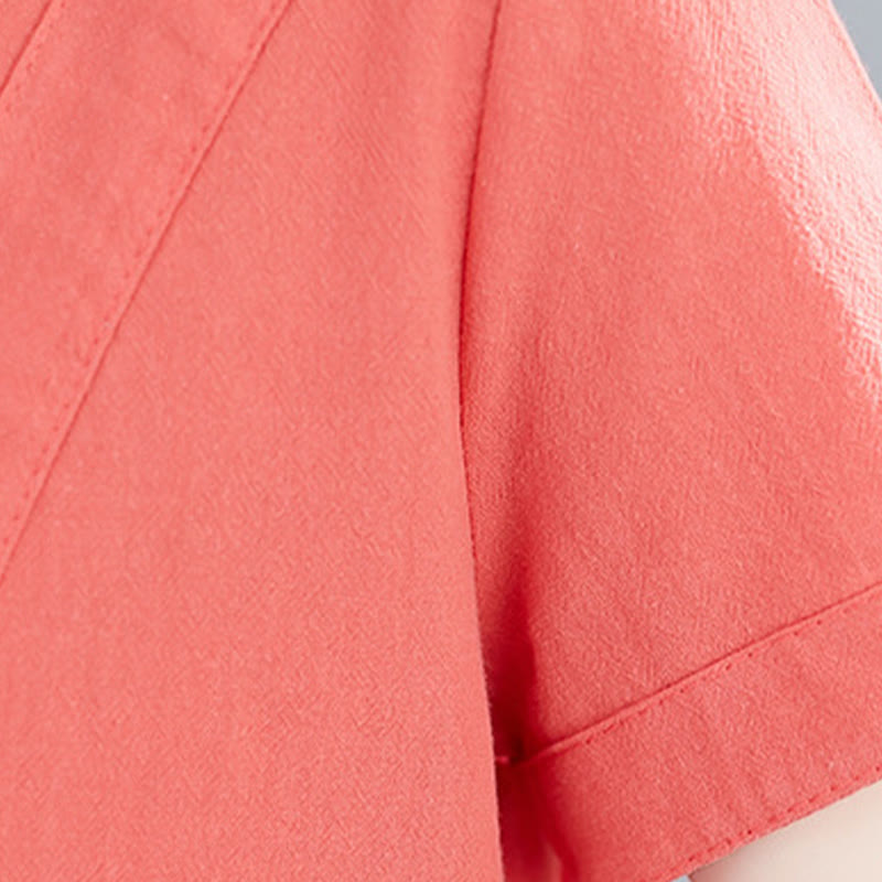 Abito midi in lino e cotone con tasche, casual estivo, con lacci, girocollo, manica corta, Buddha Stones - image 15