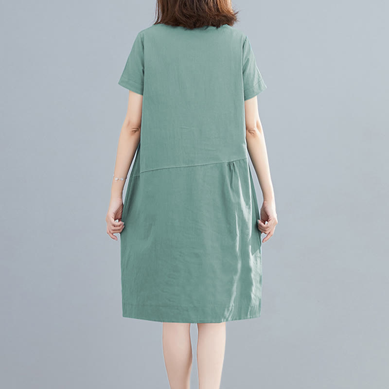 Abito midi in lino e cotone con tasche, casual estivo, con lacci, girocollo, manica corta, Buddha Stones - image 19