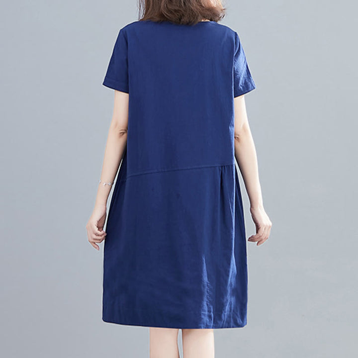 Abito midi in lino e cotone con tasche, casual estivo, con lacci, girocollo, manica corta, Buddha Stones - image 24