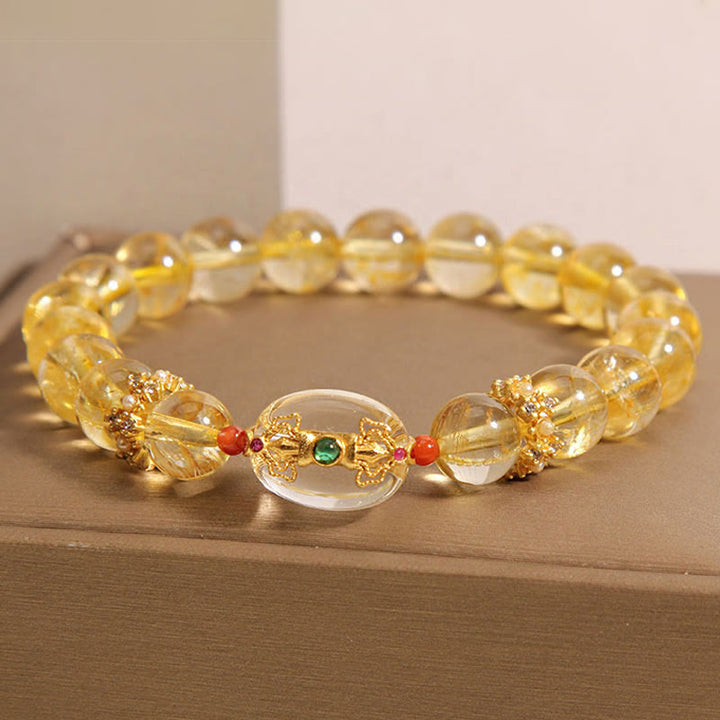 Bracciale di buon auspicio con perle di quarzo rutilato dorato naturale Buddha Stones