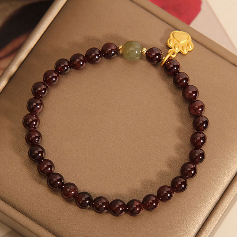 Bracciale di purificazione con perle di giada Hetian, granato, Buddha Stones zampa di gatto