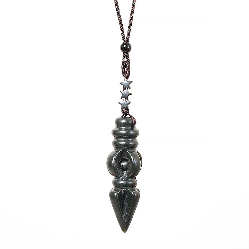 Collana con ciondolo e stella armonia Vajra Dorje, Buddha Stones tibetane, giada ciano Hetian, pestello
