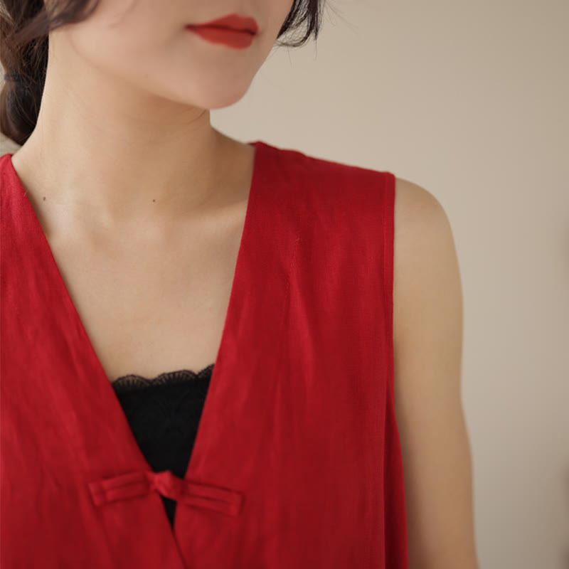 Tuta da donna in cotone e lino con tasche, modello casual, allacciata e senza maniche, modello Buddha Stones - image 12