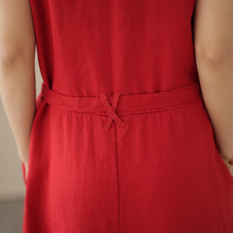 Tuta da donna in cotone e lino con tasche, modello casual, allacciata e senza maniche, modello Buddha Stones - image 14