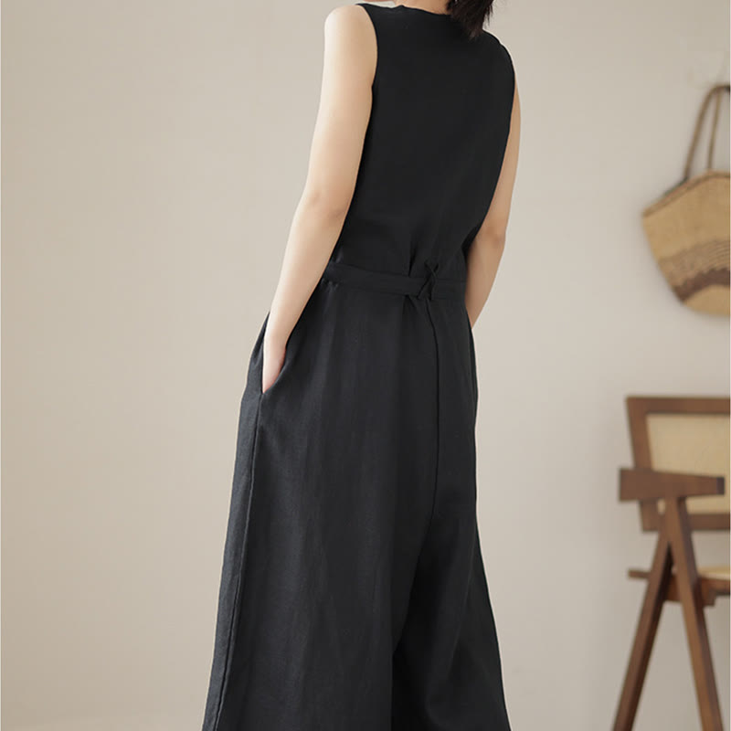 Tuta da donna in cotone e lino con tasche, modello casual, allacciata e senza maniche, modello Buddha Stones - image 20