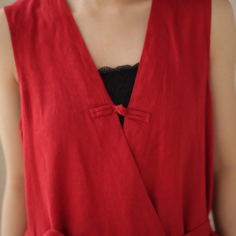 Tuta da donna in cotone e lino con tasche, modello casual, allacciata e senza maniche, modello Buddha Stones - image 13