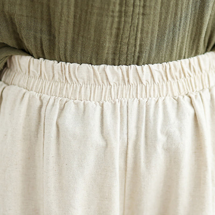 Pantaloni da donna in lino e cotone con tasche, a gamba larga, con pizzi semplici e casual, modello Buddha Stones - image 6