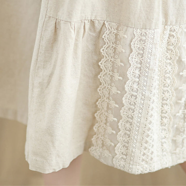 Pantaloni da donna in lino e cotone con tasche, a gamba larga, con pizzi semplici e casual, modello Buddha Stones - image 9