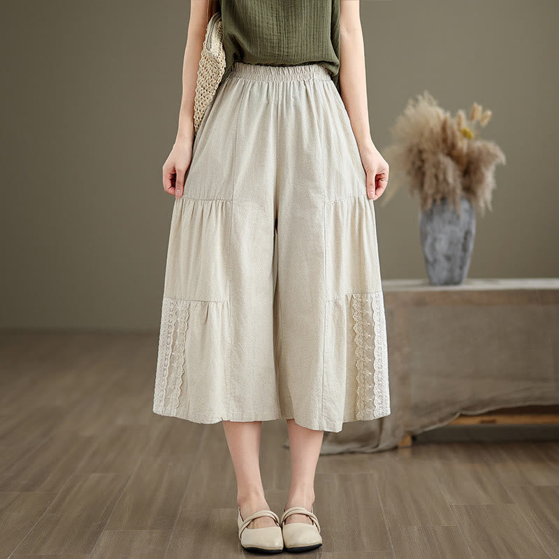 Pantaloni da donna in lino e cotone con tasche, a gamba larga, con pizzi semplici e casual, modello Buddha Stones - image 3