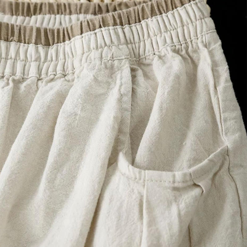 Pantaloni harem da donna in cotone e lino con ricamo vintage Buddha Stones, lunghezza 7-8, con tasche - image 3