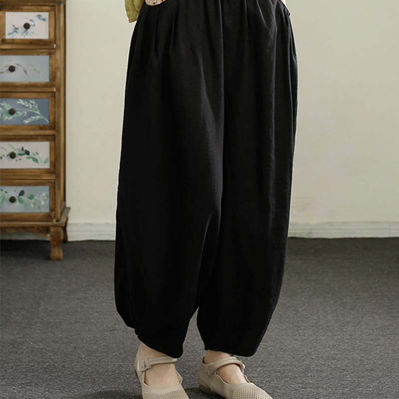 Pantaloni harem da donna in cotone e lino con ricamo vintage Buddha Stones, lunghezza 7-8, con tasche - image 11