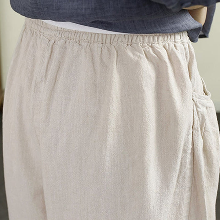 Pantaloni harem da donna in cotone e lino con ricamo vintage Buddha Stones, lunghezza 7-8, con tasche - image 8