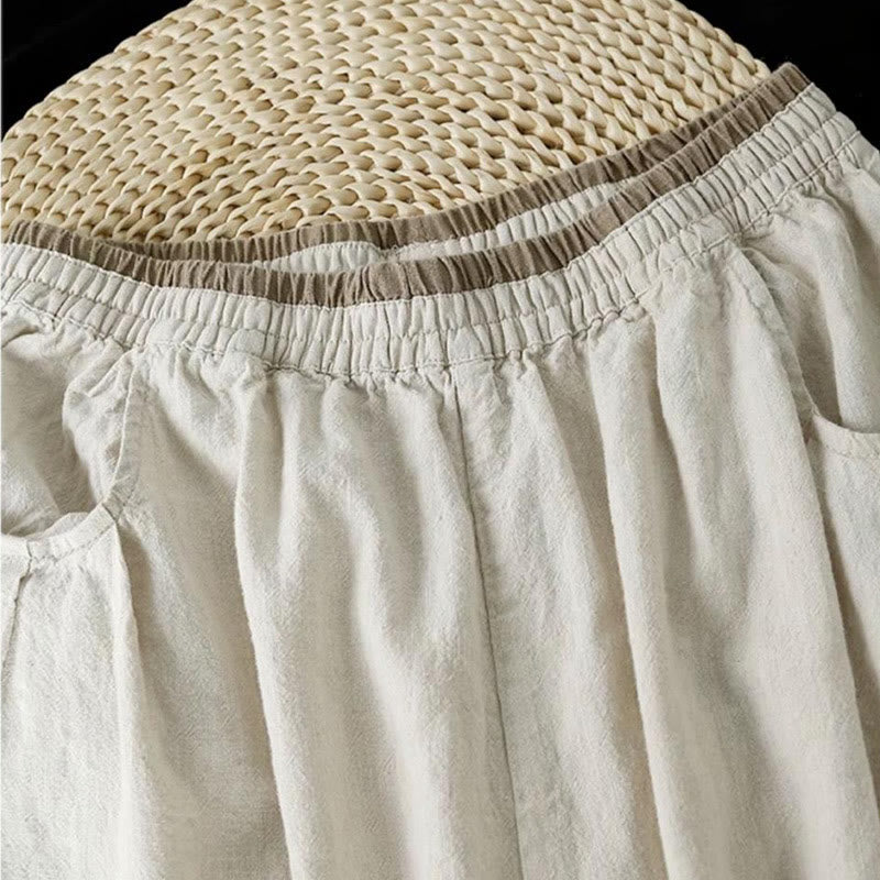 Pantaloni harem da donna in cotone e lino con ricamo vintage Buddha Stones, lunghezza 7-8, con tasche - image 2