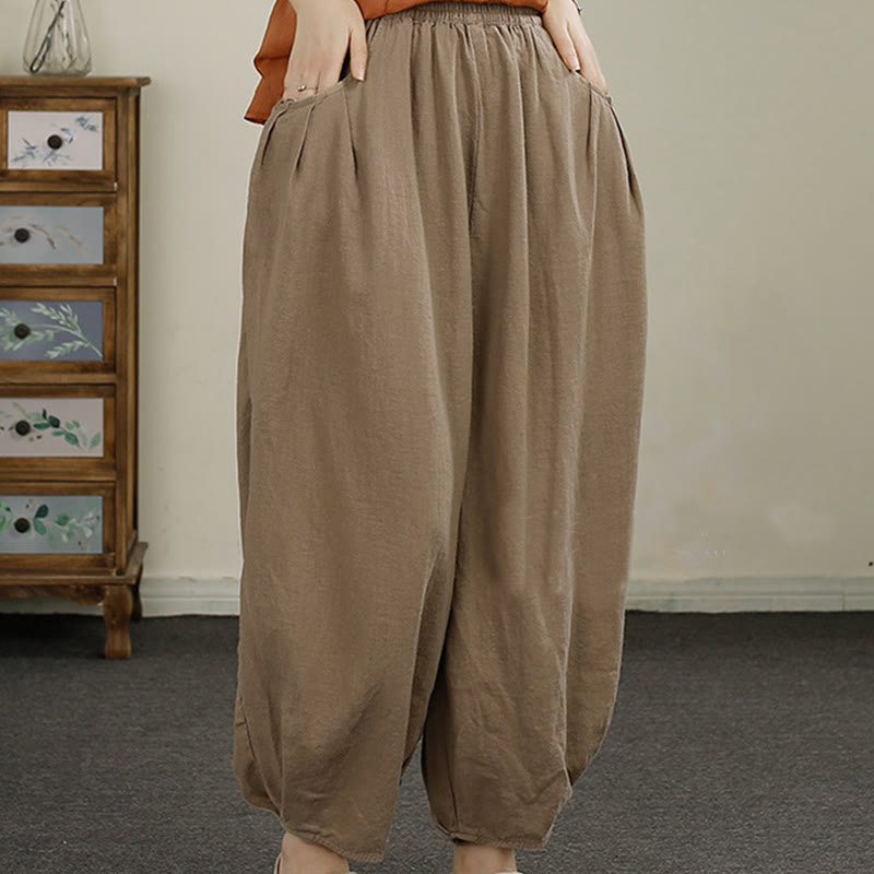 Pantaloni harem da donna in cotone e lino con ricamo vintage Buddha Stones, lunghezza 7-8, con tasche - image 13
