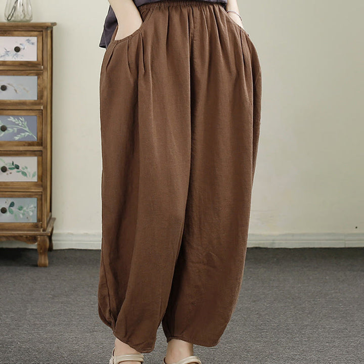 Pantaloni harem da donna in cotone e lino con ricamo vintage Buddha Stones, lunghezza 7-8, con tasche - image 16