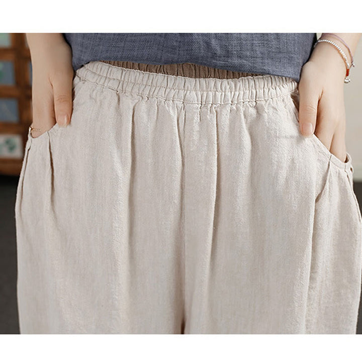 Pantaloni harem da donna in cotone e lino con ricamo vintage Buddha Stones, lunghezza 7-8, con tasche - image 6
