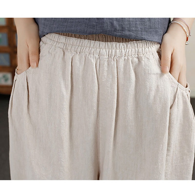 Pantaloni harem da donna in cotone e lino con ricamo vintage Buddha Stones, lunghezza 7-8, con tasche - image 6