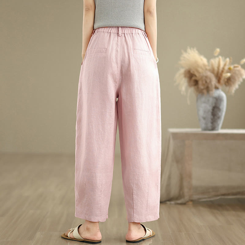Pantaloni harem da donna in cotone e lino, casual, estivi, a tinta unita, con tasche, a vita alta , Buddha Stones