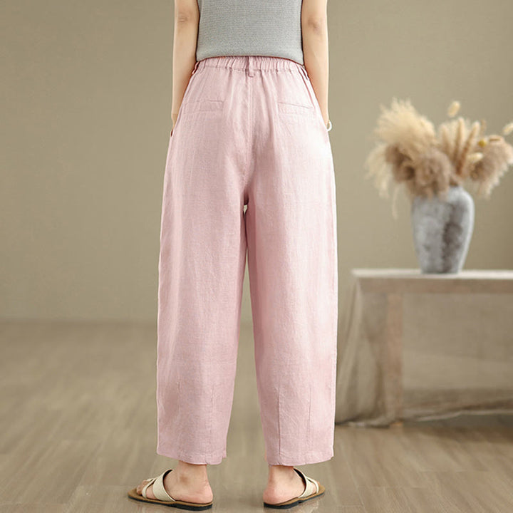 Pantaloni harem da donna in cotone e lino, casual, estivi, a tinta unita, con tasche, a vita alta , Buddha Stones