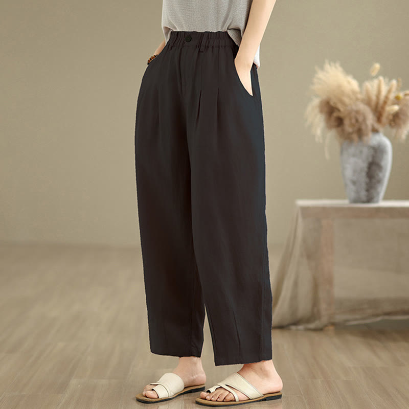 Pantaloni harem da donna in cotone e lino, casual, estivi, a tinta unita, con tasche, a vita alta , Buddha Stones - image 10
