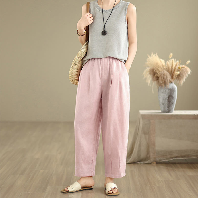 Pantaloni harem da donna in cotone e lino, casual, estivi, a tinta unita, con tasche, a vita alta , Buddha Stones - image 16